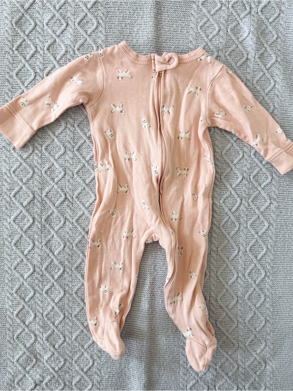 Peachy Pink Puppy Print Baby Footie with Zipper Très Beau et Belle Poodle Bichon